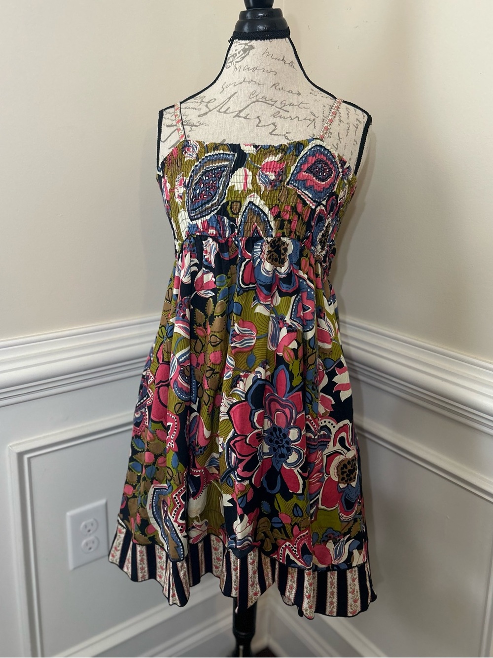 Fire Los Angeles Olive, Pink & Navy Floral Smocked Sundress